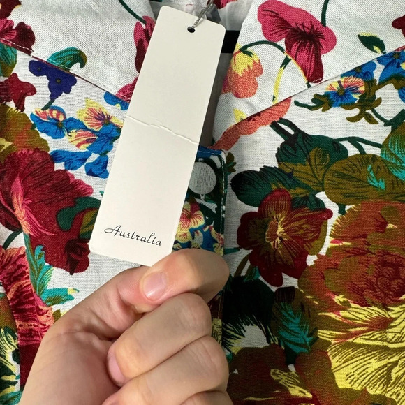 SunnyGirl Mod Floral Button Collared Fit & Flare Dress Linen Blend Size X-Large - Picture 7 of 11